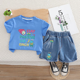 Boys Printed Round Neck Pure Cotton T-shirt With Shorts
