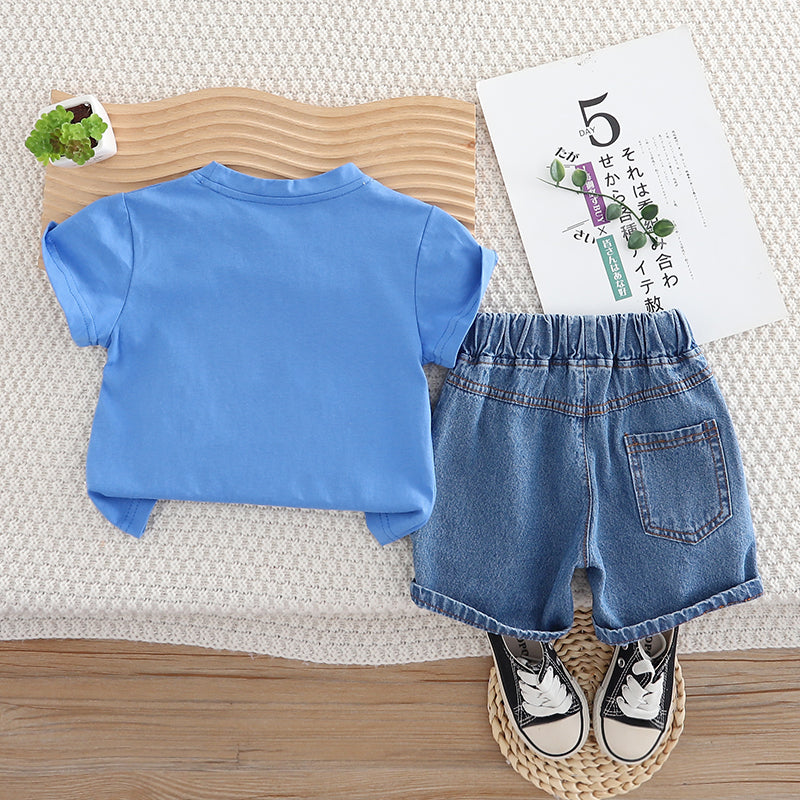 Boys Printed Round Neck Pure Cotton T-shirt With Shorts