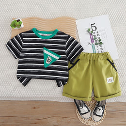 Kids Boys Striped Round Neck T-shirt & Shorts Clothing Set