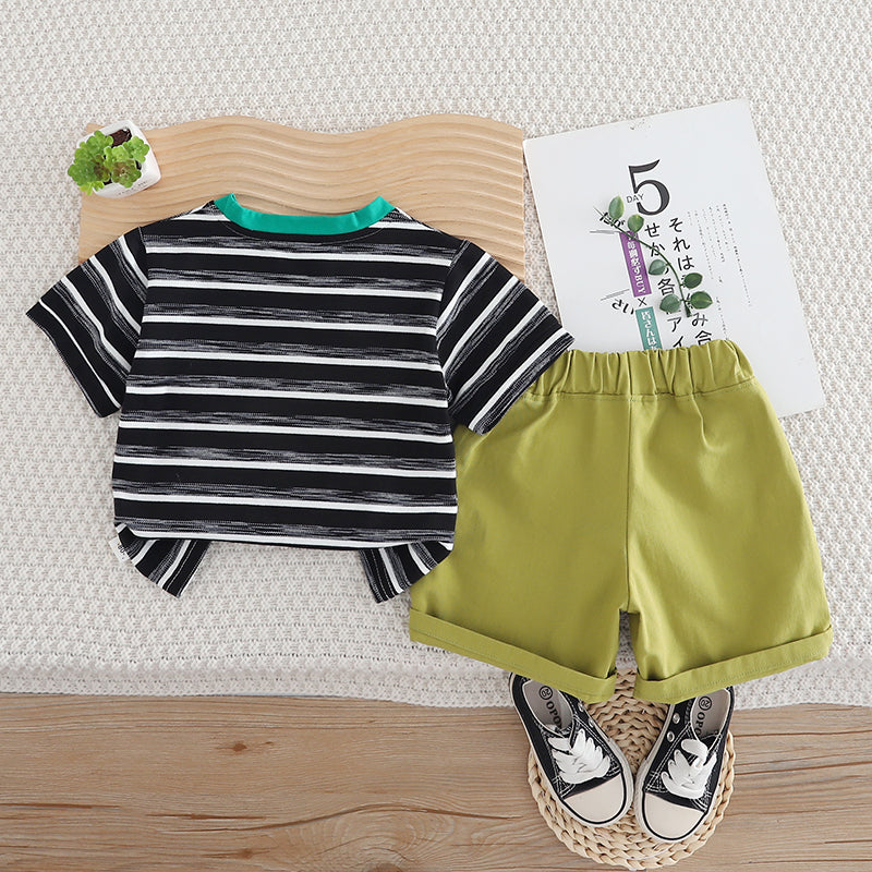 Kids Boys Striped Round Neck T-shirt & Shorts Clothing Set