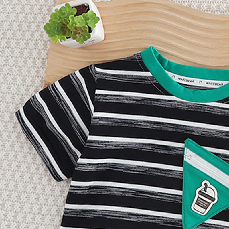 Kids Boys Striped Round Neck T-shirt & Shorts Clothing Set
