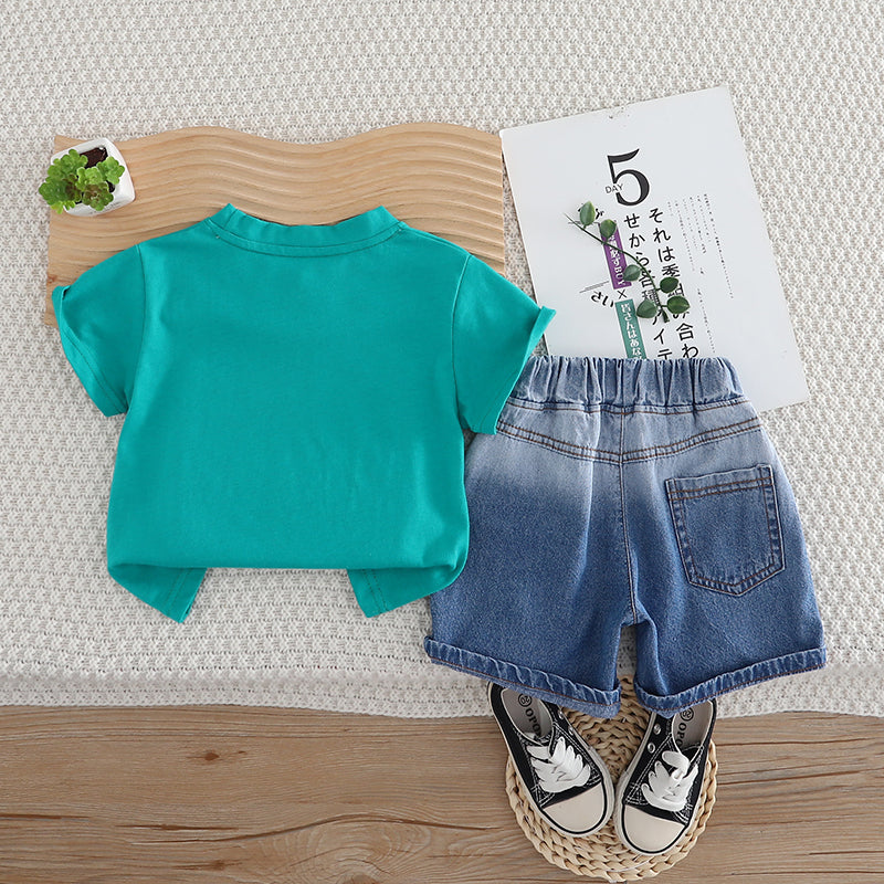 Boys Printed Pure Cotton T-shirt with Shorts Clothing Set