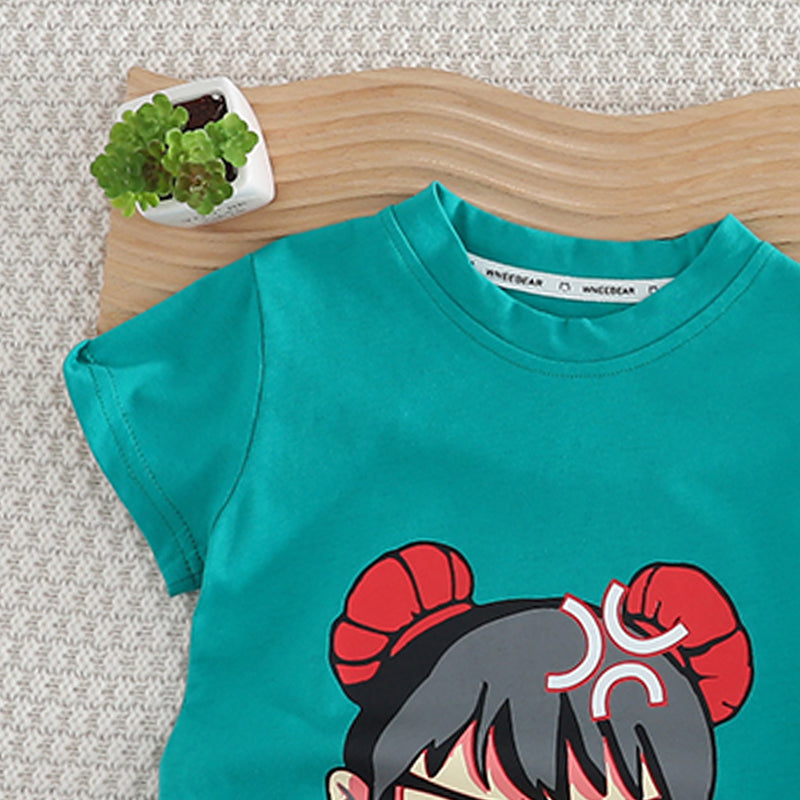 Boys Printed Pure Cotton T-shirt with Shorts Clothing Set