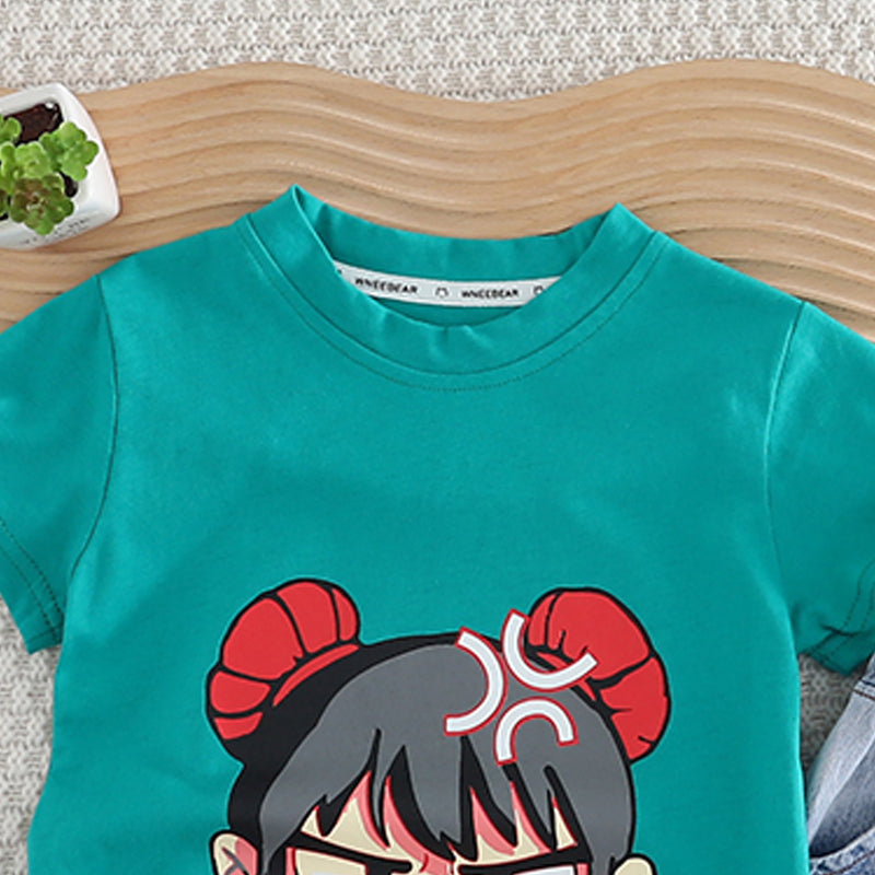 Boys Printed Pure Cotton T-shirt with Shorts Clothing Set