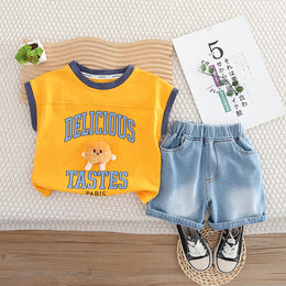 Boys Typography Printed Pure Cotton T-shirt With Shorts