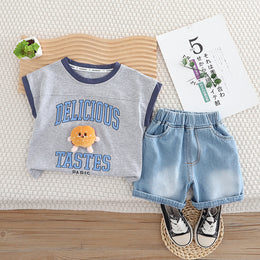Boys Printed Round Neck Pure Cotton T-shirt With Shorts