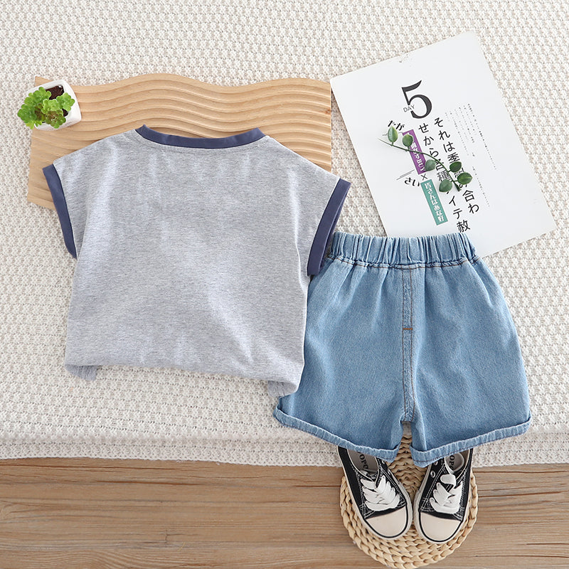 Boys Printed Round Neck Pure Cotton T-shirt With Shorts