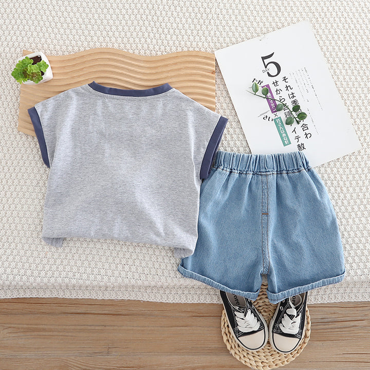 Boys Printed Round Neck Pure Cotton T-shirt With Shorts
