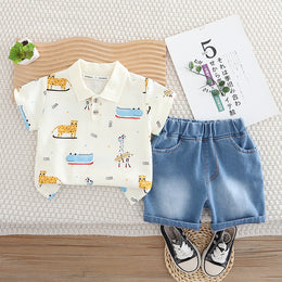 Boys Printed Polo Collar T-shirt with Shorts