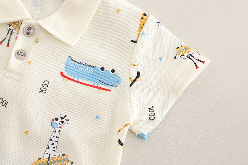 Boys Printed Polo Collar T-shirt with Shorts