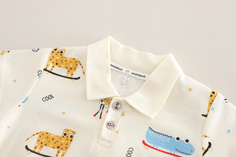 Boys Printed Polo Collar T-shirt with Shorts