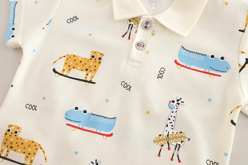 Boys Printed Polo Collar T-shirt with Shorts