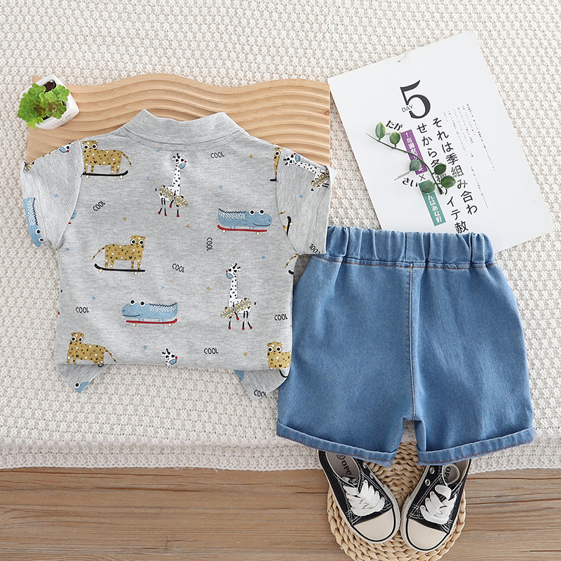Boys Printed T-shirt with Shorts