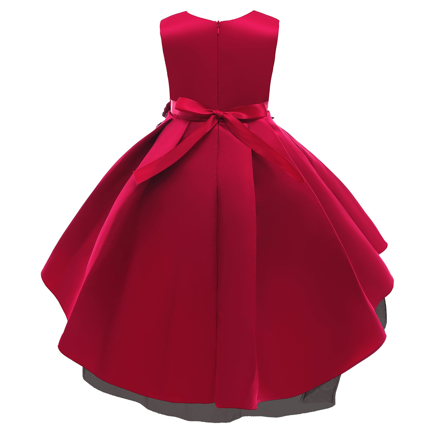 Girls Red & Black Applique Gathered Balloon Dress