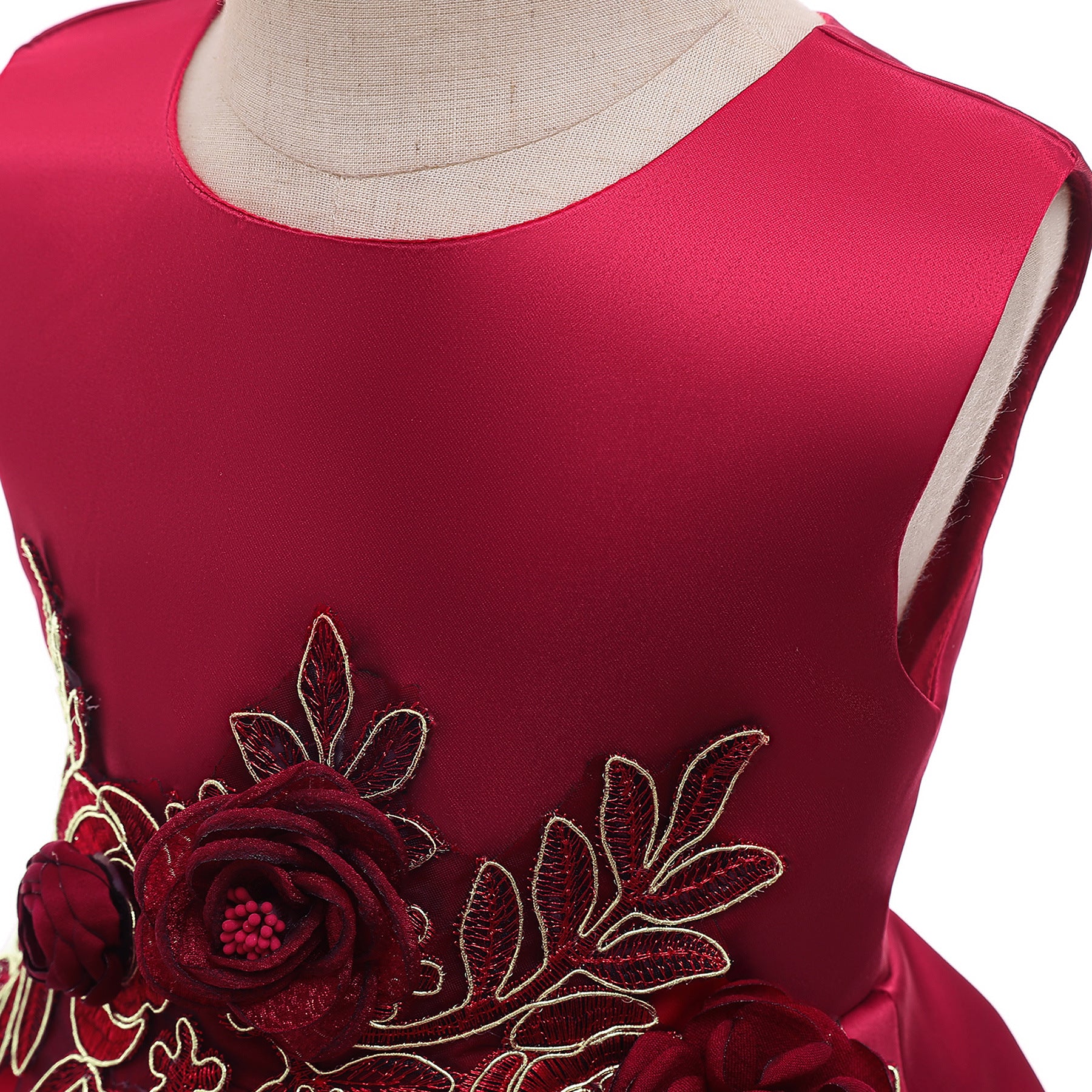 Girls Red & Black Applique Gathered Balloon Dress