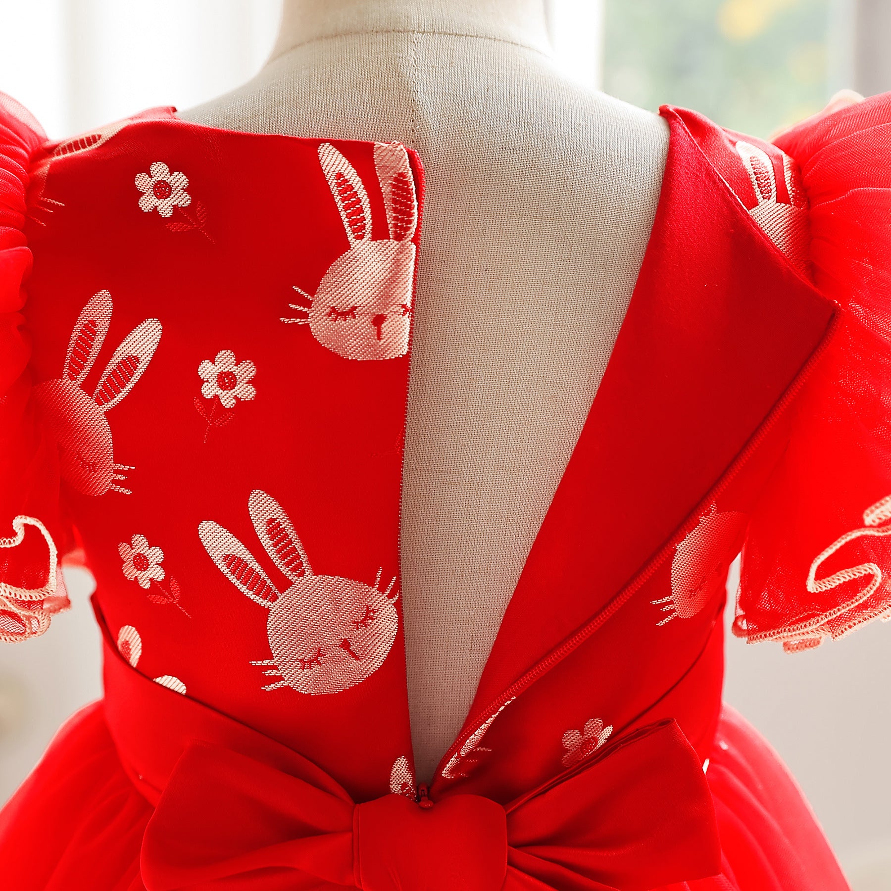 Red Graphic Printed Round Neck Flutter Sleeve Ruffled Fit & Flare Dress