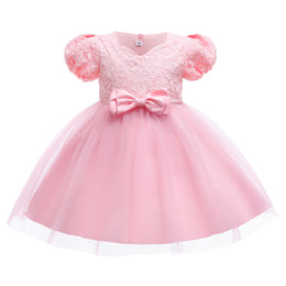 Girls Pink Puff Sleeve Balloon Dress
