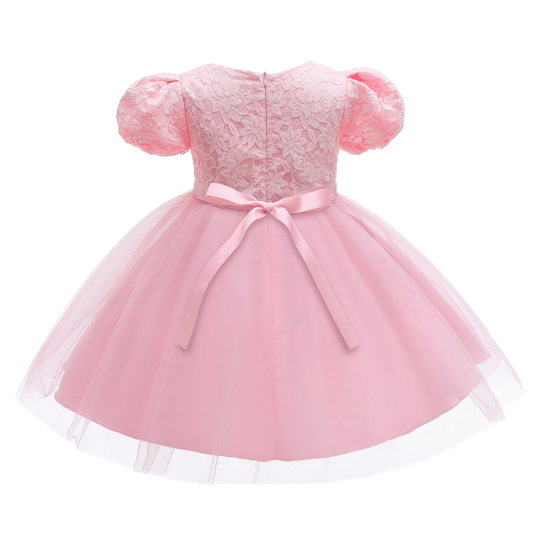 Girls Pink Puff Sleeve Balloon Dress