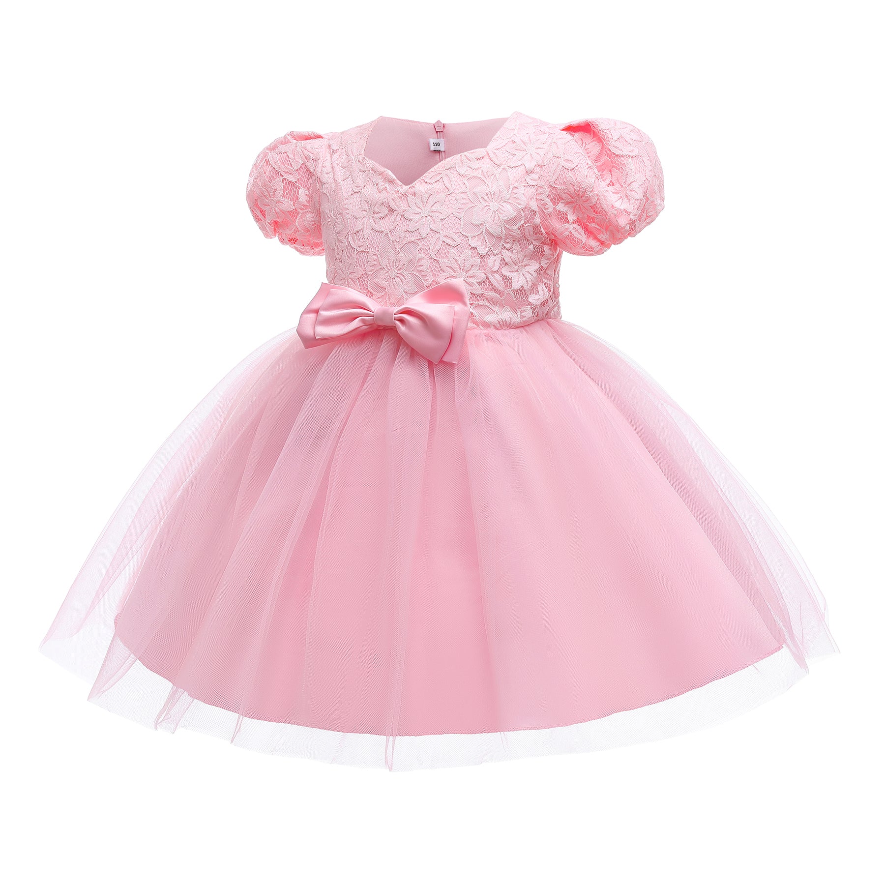 Girls Pink Puff Sleeve Balloon Dress