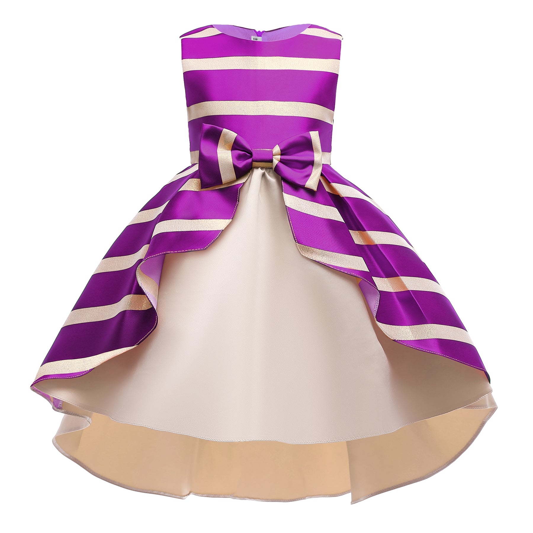 Girls Purple Striped Layered Fit & Flare Maxi Dress