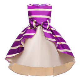 Girls Purple Striped Layered Fit & Flare Maxi Dress