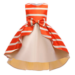 Girls Orange-Coloured & Beige Striped Bow Fit & Flare Dress