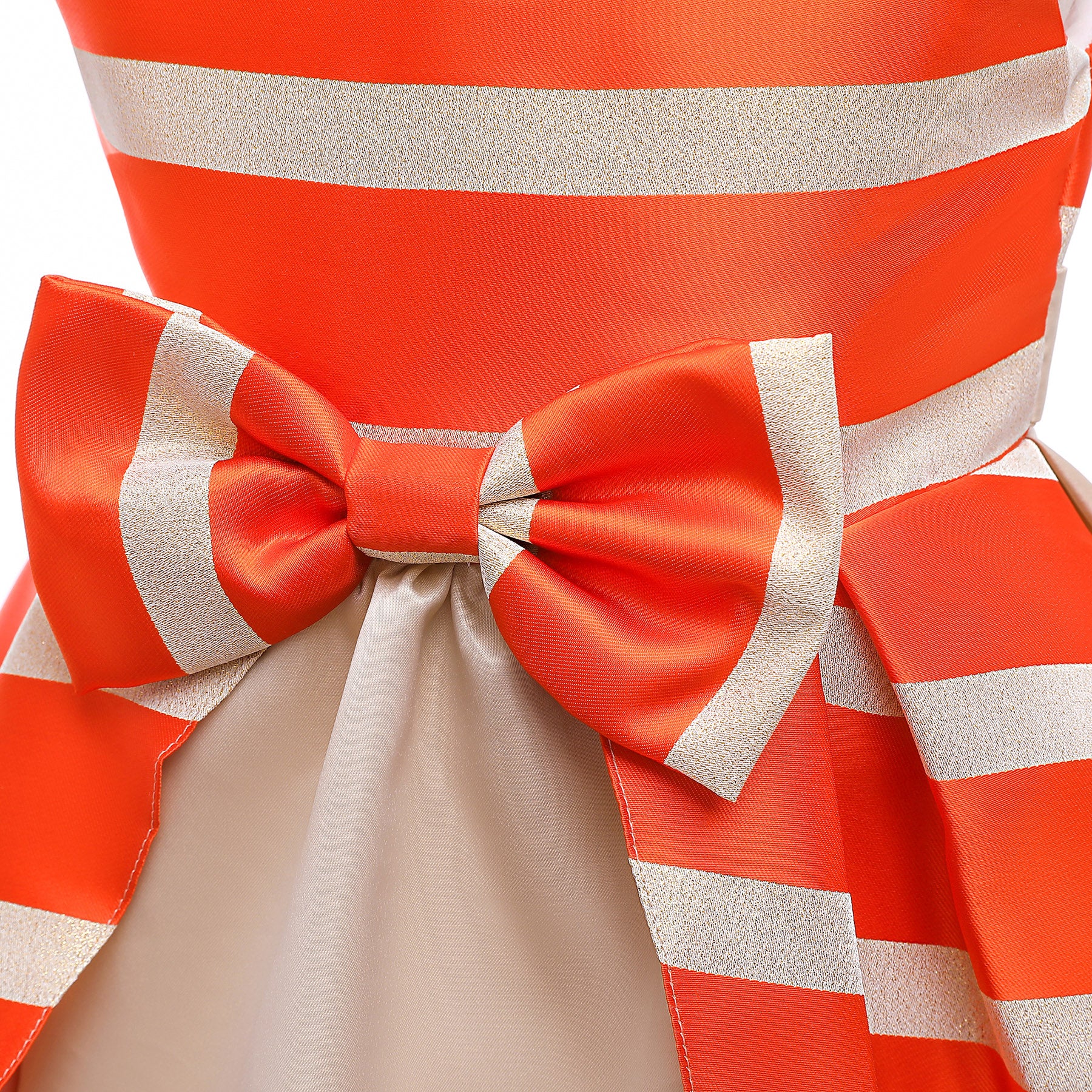 Girls Orange-Coloured & Beige Striped Bow Fit & Flare Dress