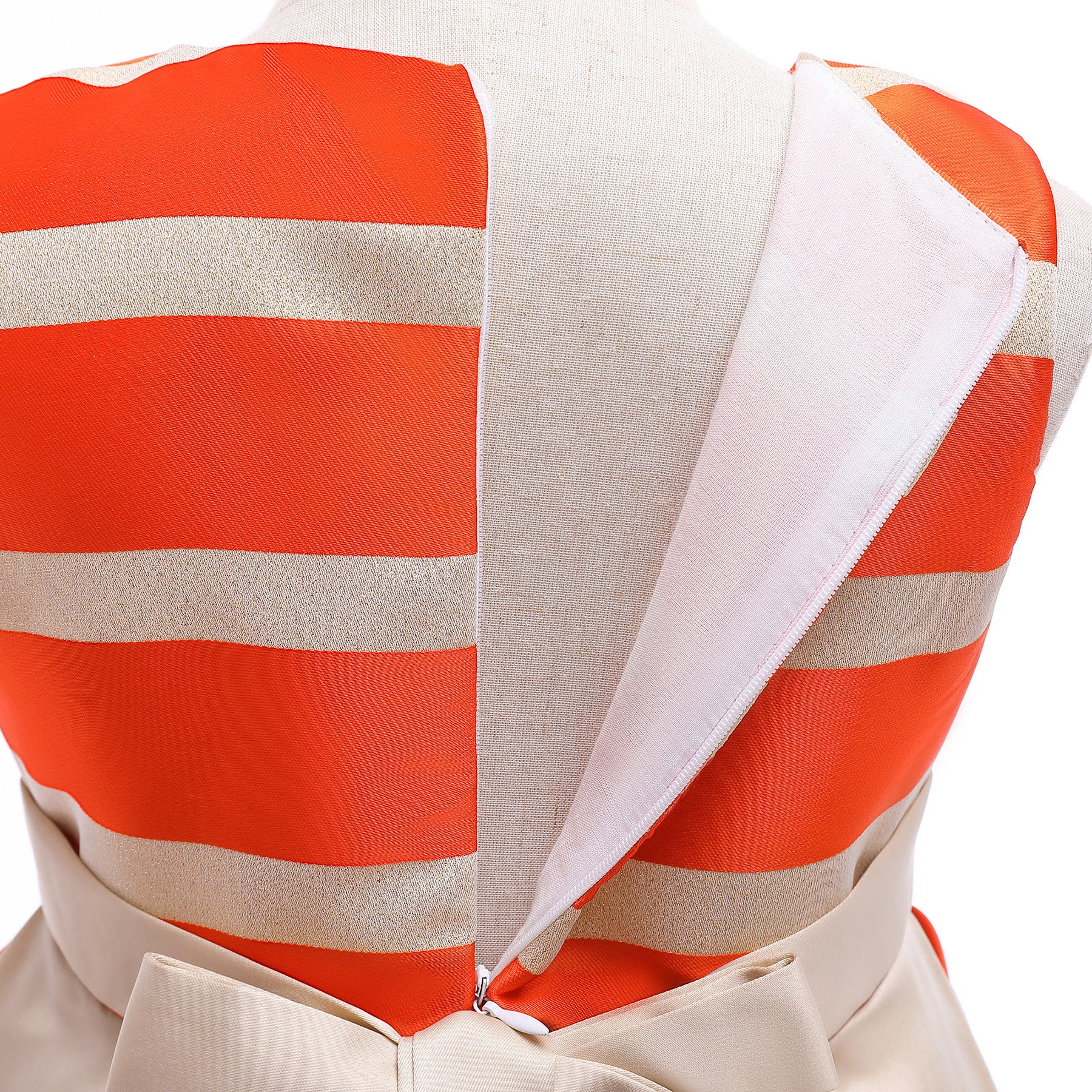 Girls Orange-Coloured & Beige Striped Bow Fit & Flare Dress