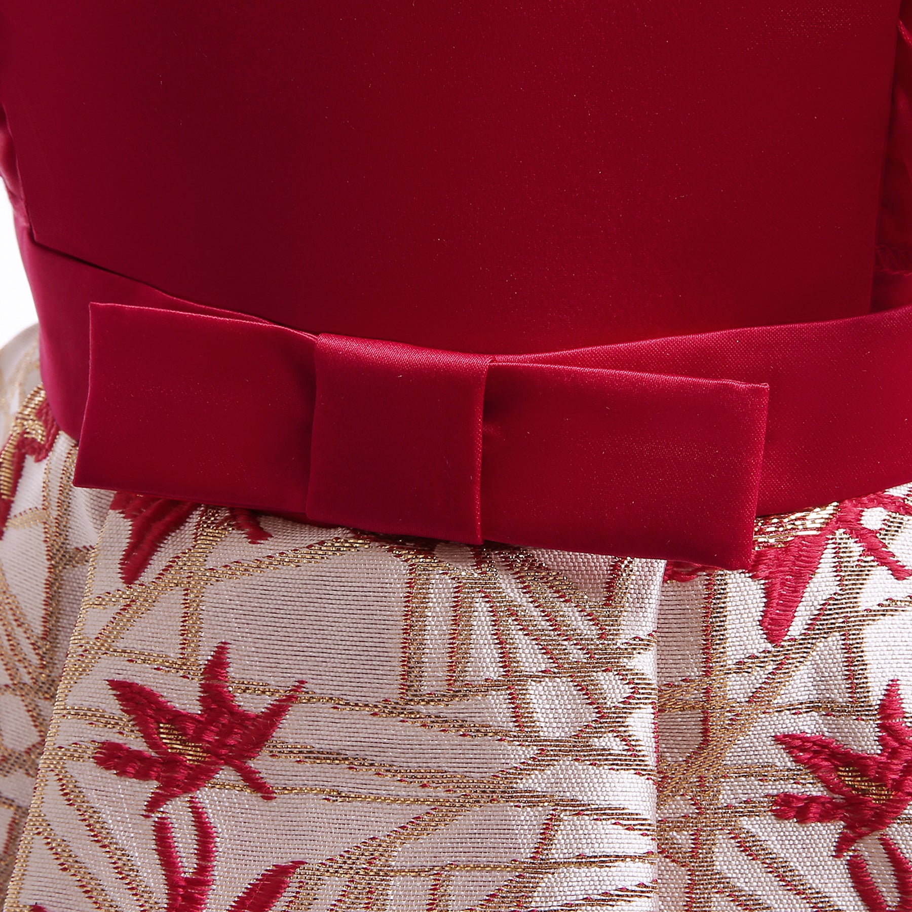 Girls Red Floral Embroidered Flutter Sleeves Ruffles Fit & Flare Midi Dress