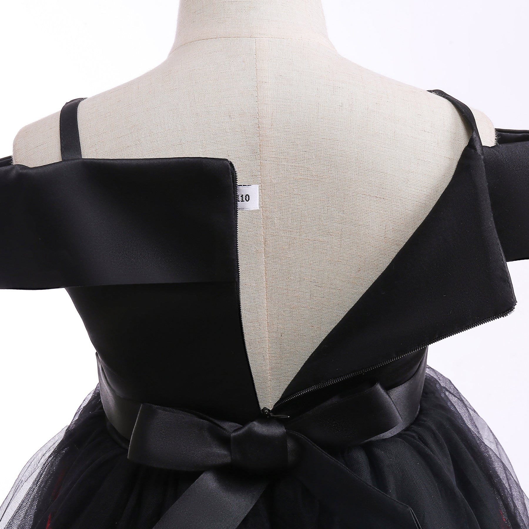 Girls Black Floral Embroidered Shoulder Straps Cap Sleeves Bow Fit & Flare Dress