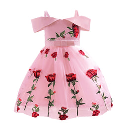 Pink Girls Floral Printed Bow Detail Fit & Flare Dress