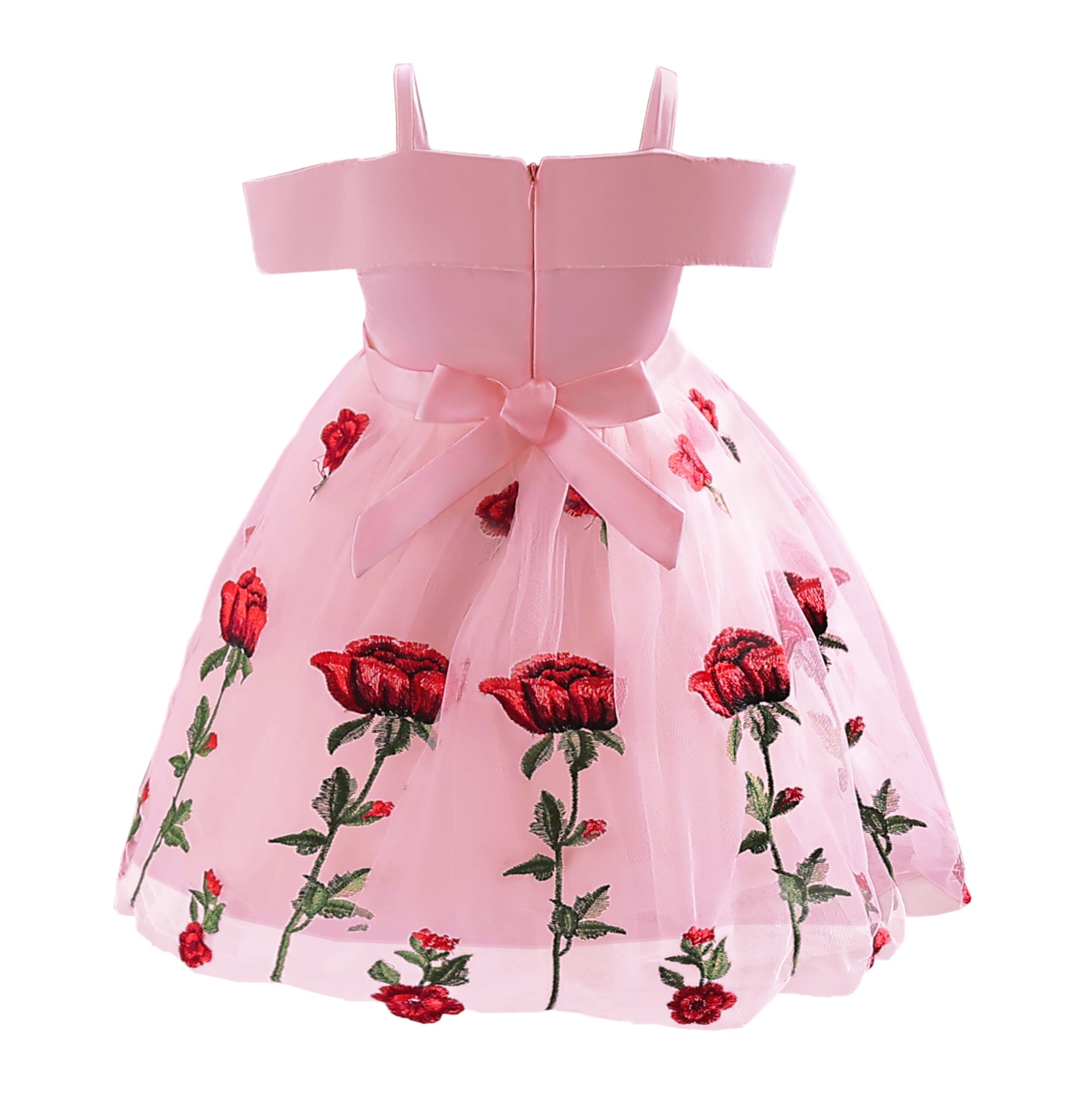 Pink Girls Floral Printed Bow Detail Fit & Flare Dress