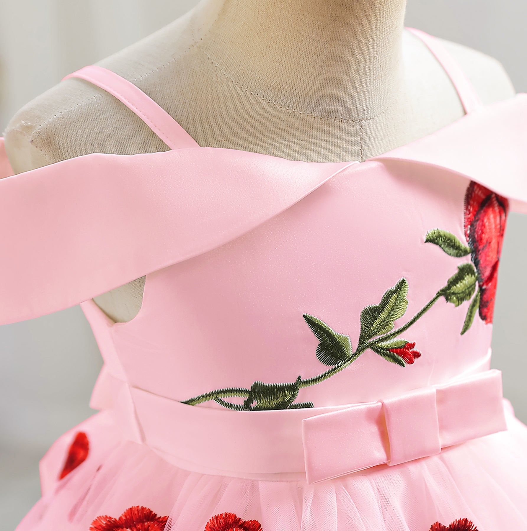 Pink Girls Floral Printed Bow Detail Fit & Flare Dress