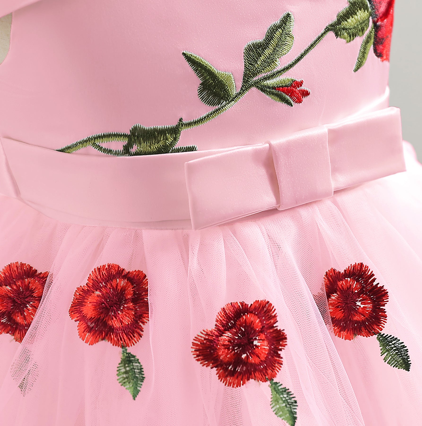 Pink Girls Floral Printed Bow Detail Fit & Flare Dress