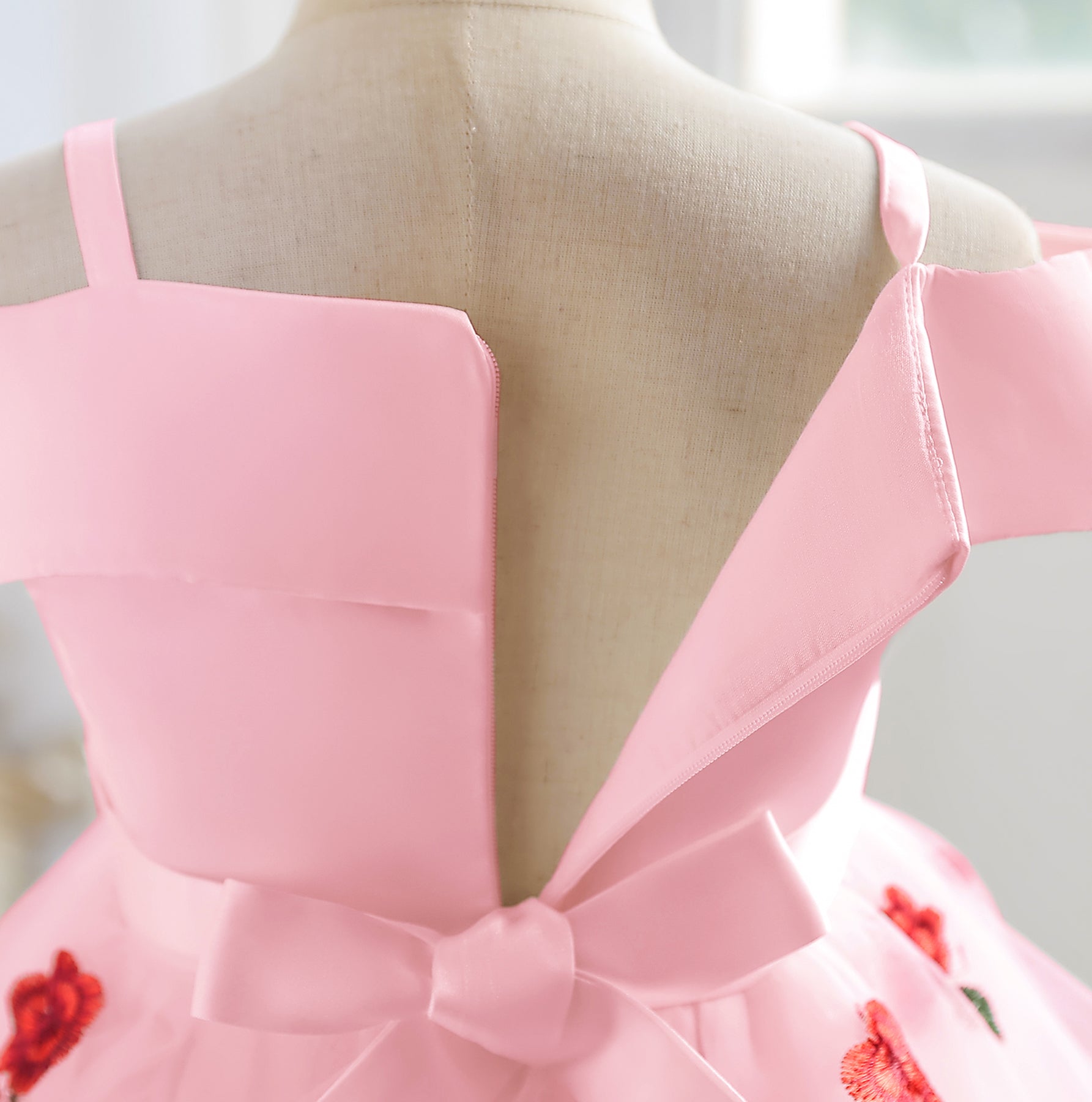 Pink Girls Floral Printed Bow Detail Fit & Flare Dress