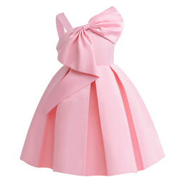 Girls Pink Asymmetric Neck Pleated Detailed Fit & Flare Dress