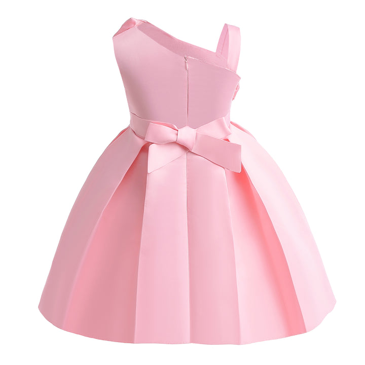 Girls Pink Asymmetric Neck Pleated Detailed Fit & Flare Dress