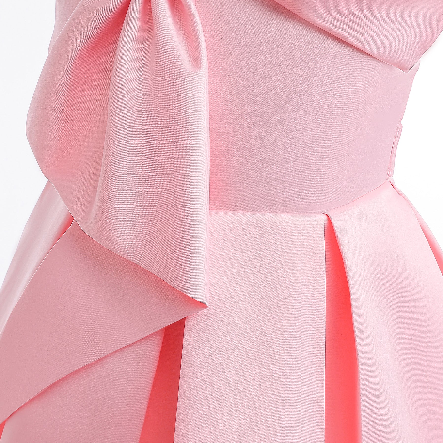 Girls Pink Asymmetric Neck Pleated Detailed Fit & Flare Dress