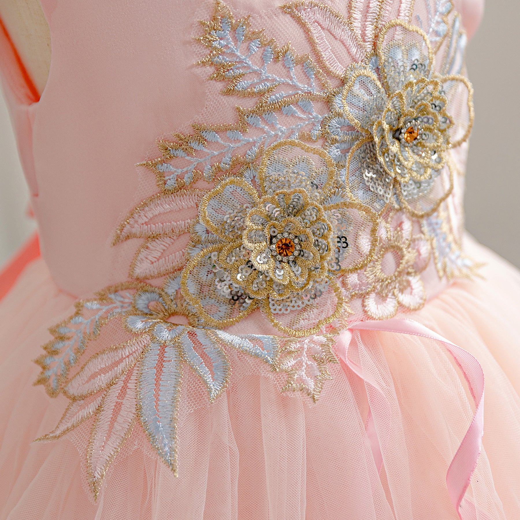 Pink V Neck Embellished Applique Maxi Dress