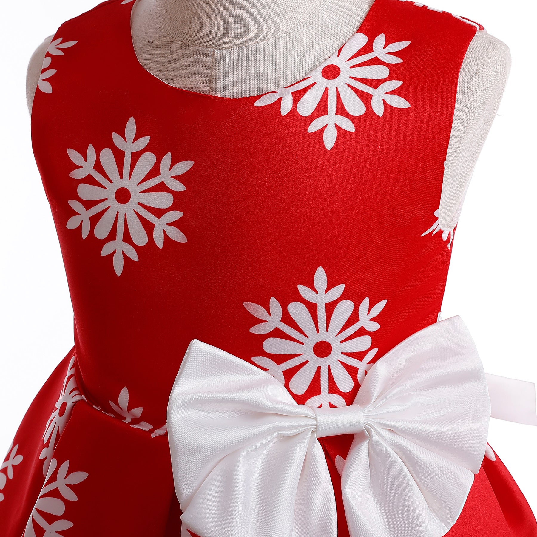 Red Floral Printed Sleeveless Bow detailed Fit & Flare Midi Dress