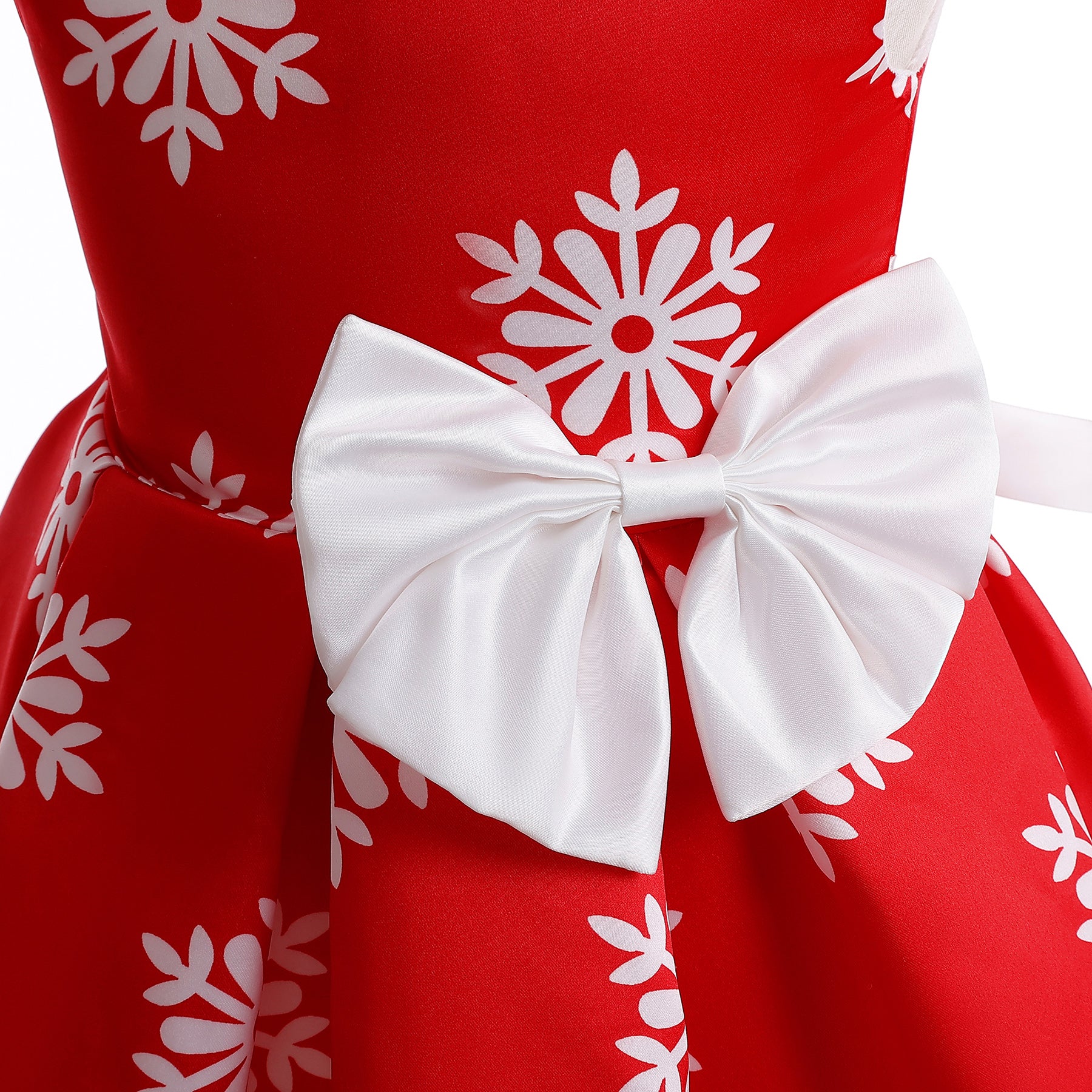 Red Floral Printed Sleeveless Bow detailed Fit & Flare Midi Dress