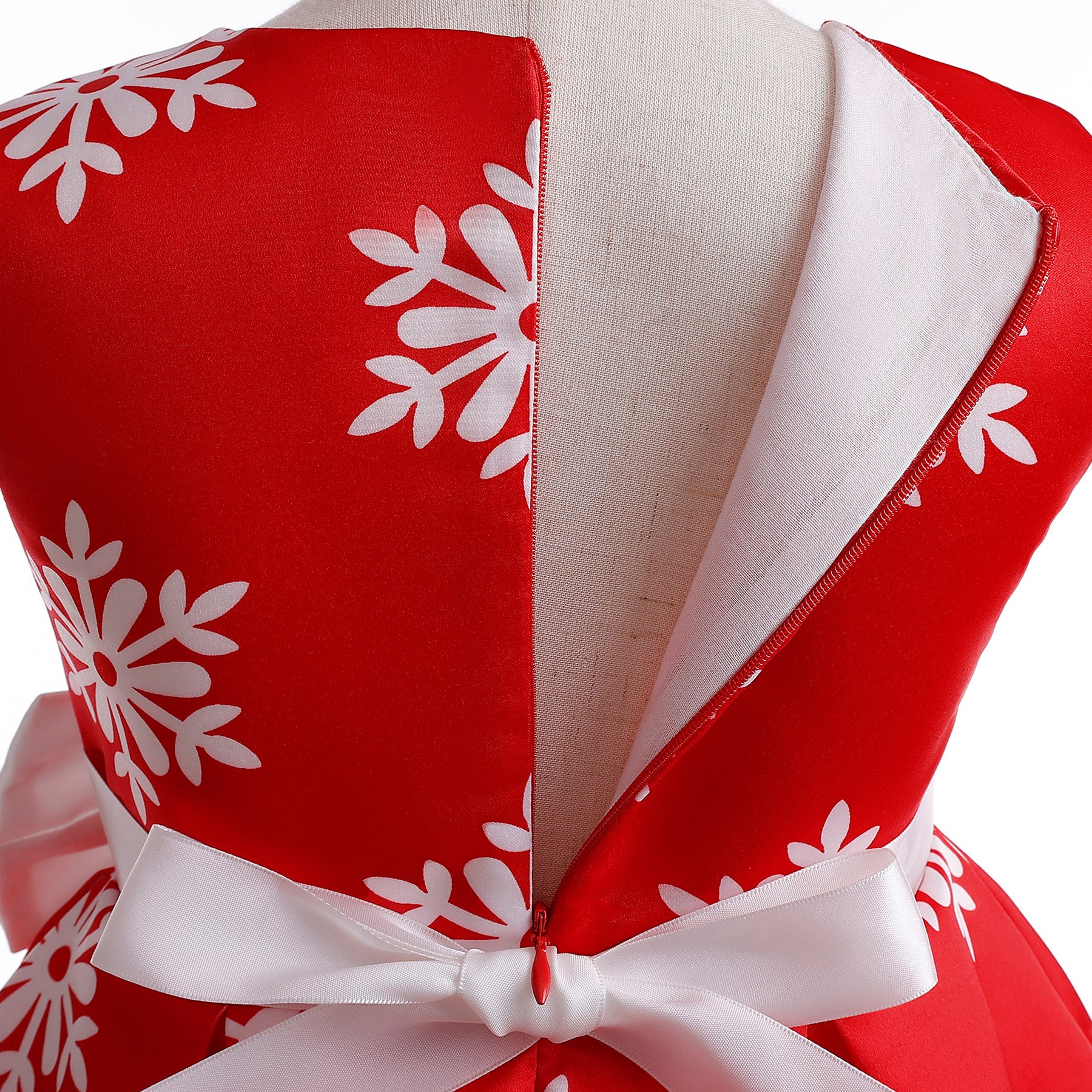 Red Floral Printed Sleeveless Bow detailed Fit & Flare Midi Dress