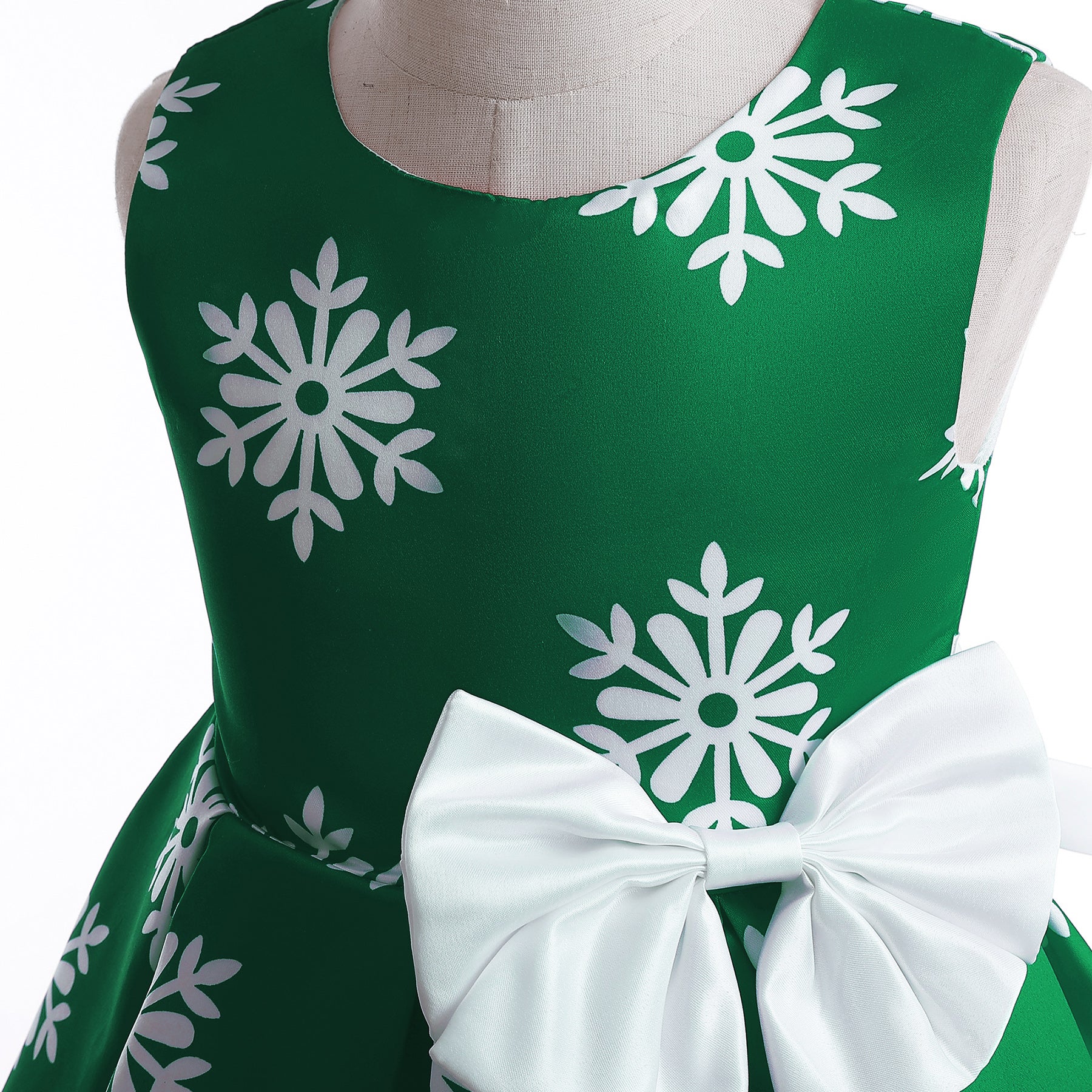Green Floral Printed Balloon Midi Dress