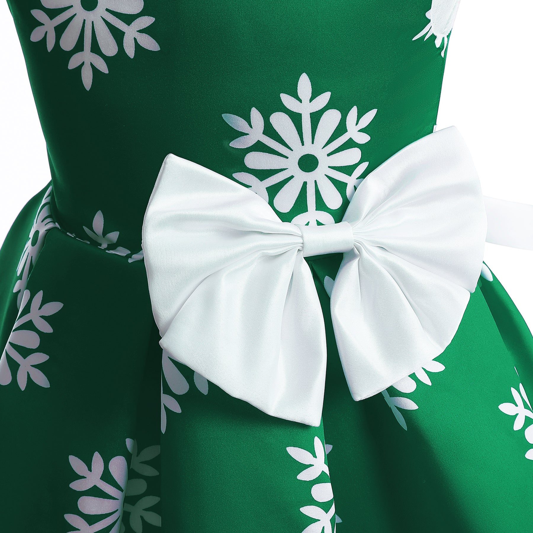 Green Floral Printed Balloon Midi Dress