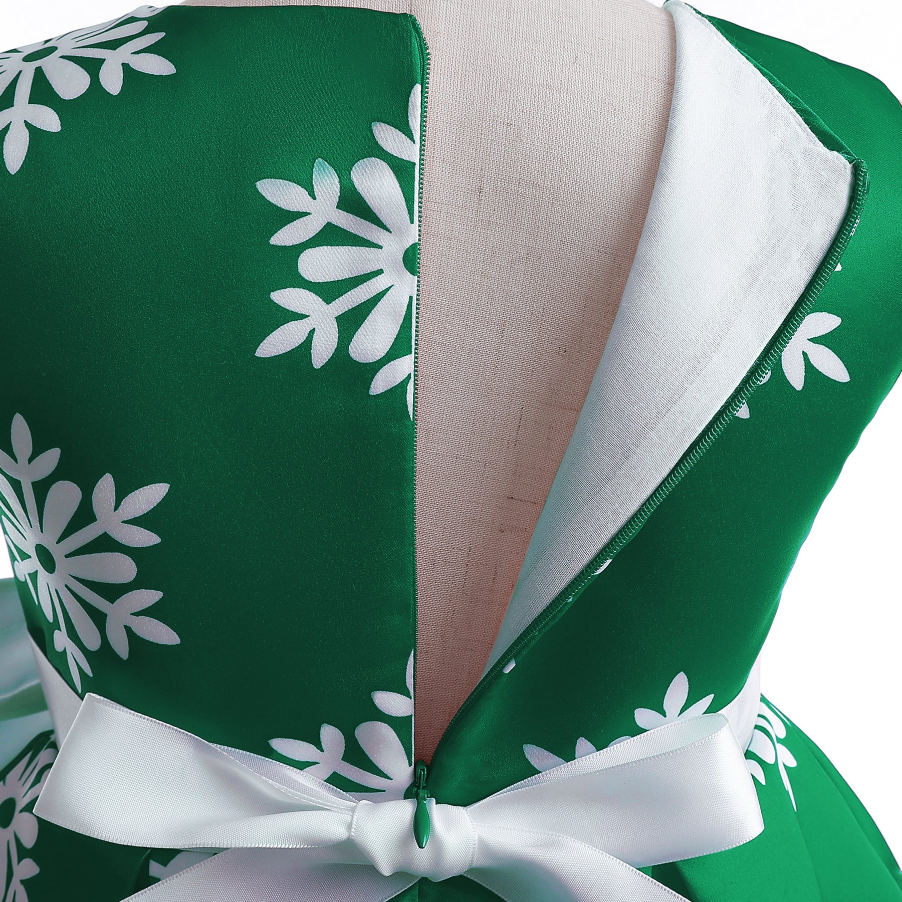 Green Floral Printed Balloon Midi Dress