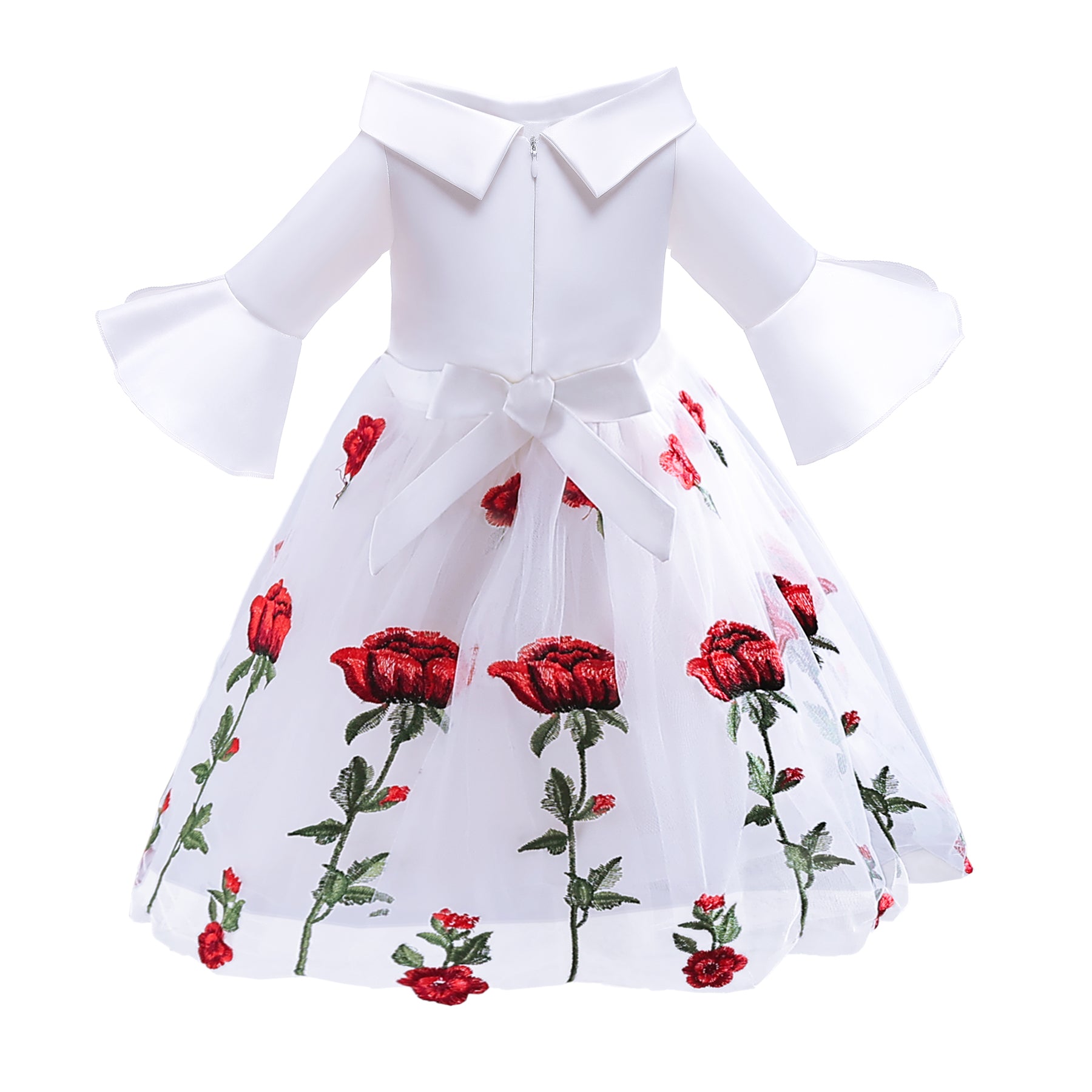 Girls White Floral Printed Bell Sleeve Balloon Maxi Dress