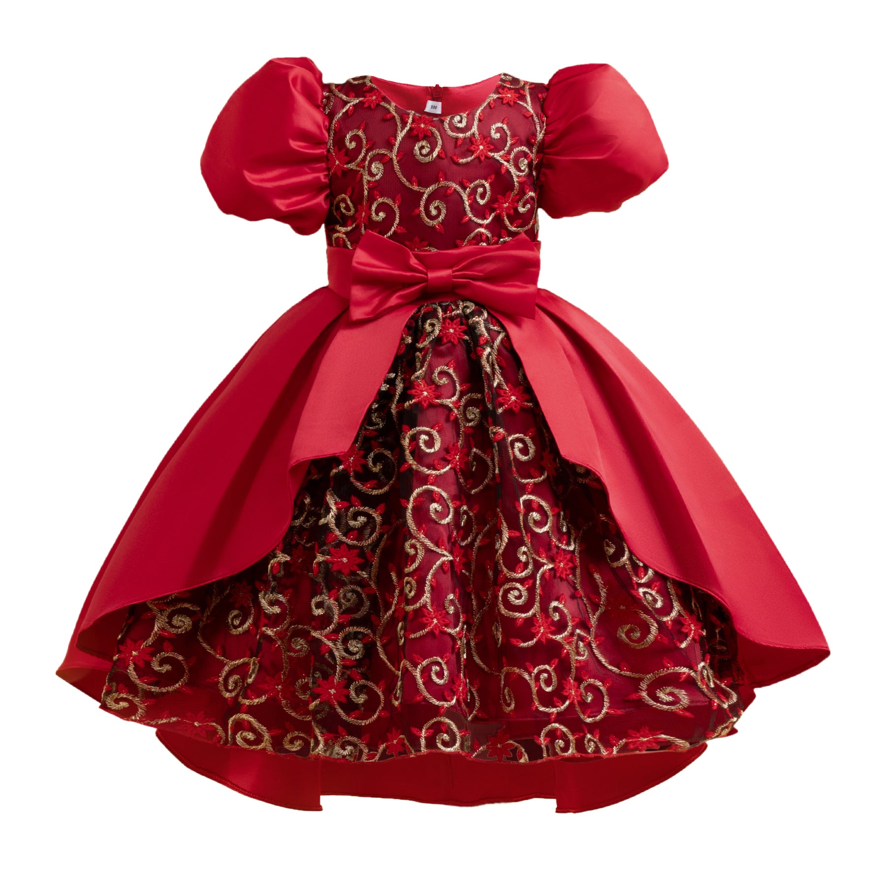 Girls Ethnic Motifs Print Puff Sleeve Fit and Flare Midi Dress