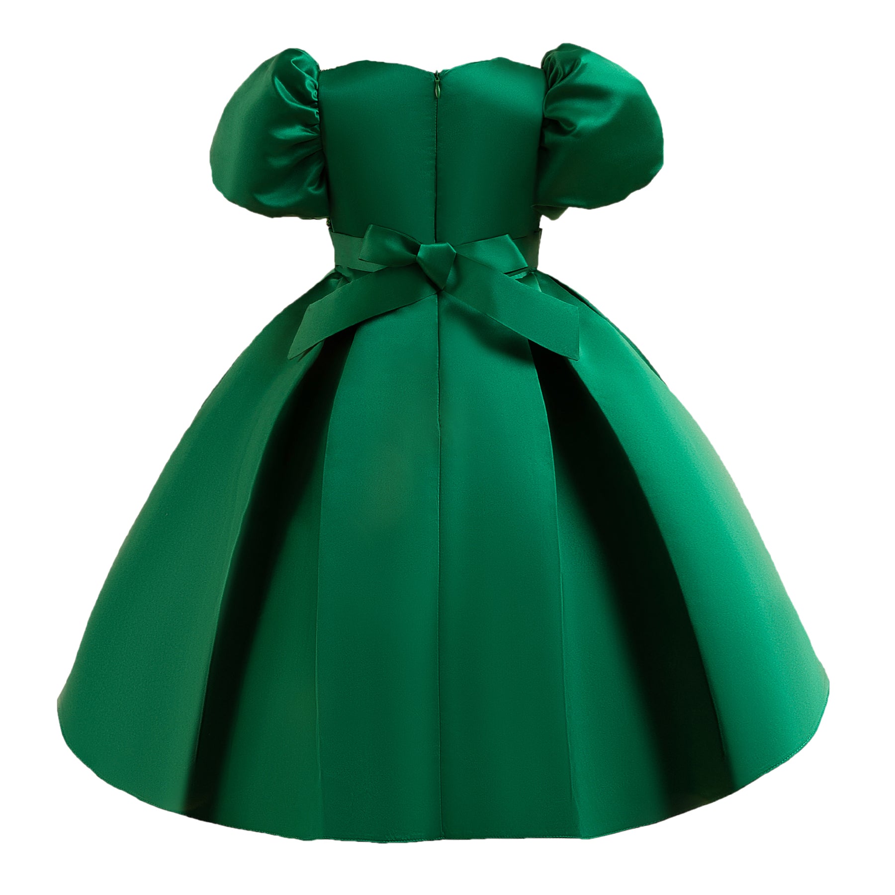 Girls Green Ethnic Motifs Printed Puff Sleeve Midi Dress
