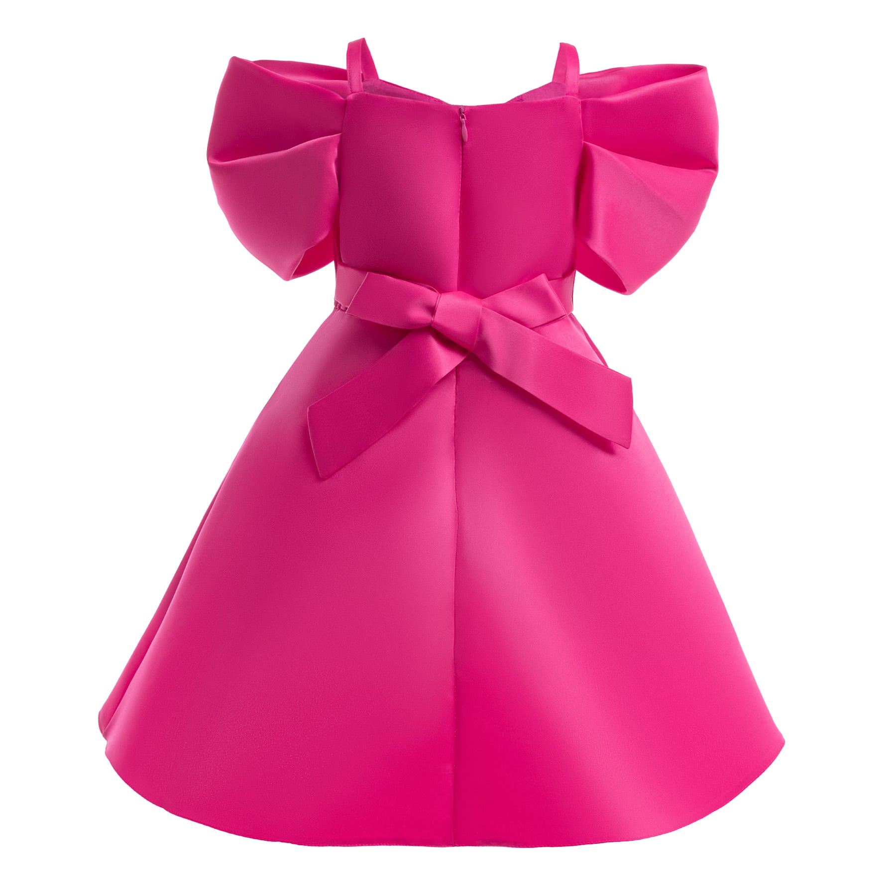 Fuchsia Pink Flared Sleeve A-Line Dress