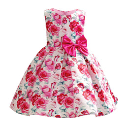 Floral Printed Round Neck Sleeveless Bow Fit & Flare Dress